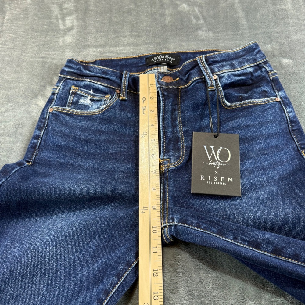 Wild Oak Boutique x Risen Jeans High Rise Distressed Fringe Hem Flare Size 5/27 - Picture 9 of 11